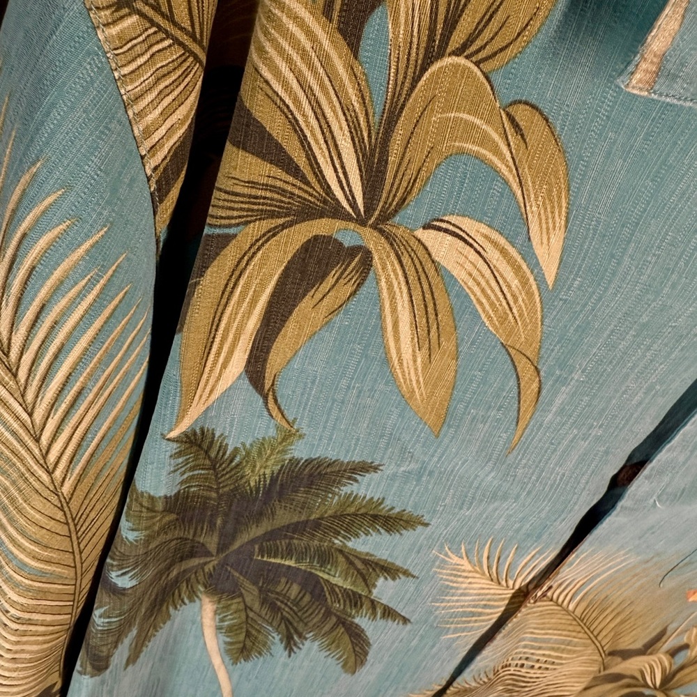 Tommy Bahama Blue Tropical Palm Print Camp Shirt - Picture 3 of 7